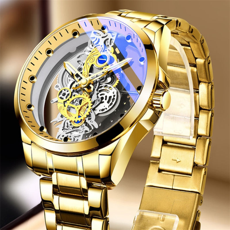 Authentic Skeleton Quartz Watch Stainless Steel Waterproof Men Watches Built-in Battery Drive Ransparent Luxury Original A4281 - Executive-Skincare