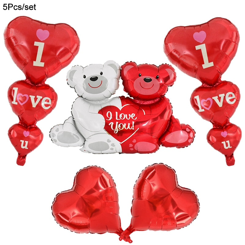 1Set I Love You Hug Bear Balloons Foil Heart Balloon for Wedding Valentine&#39;s Day Party Decoration Baby Shower Birthday Supplies - Executive-Skincare