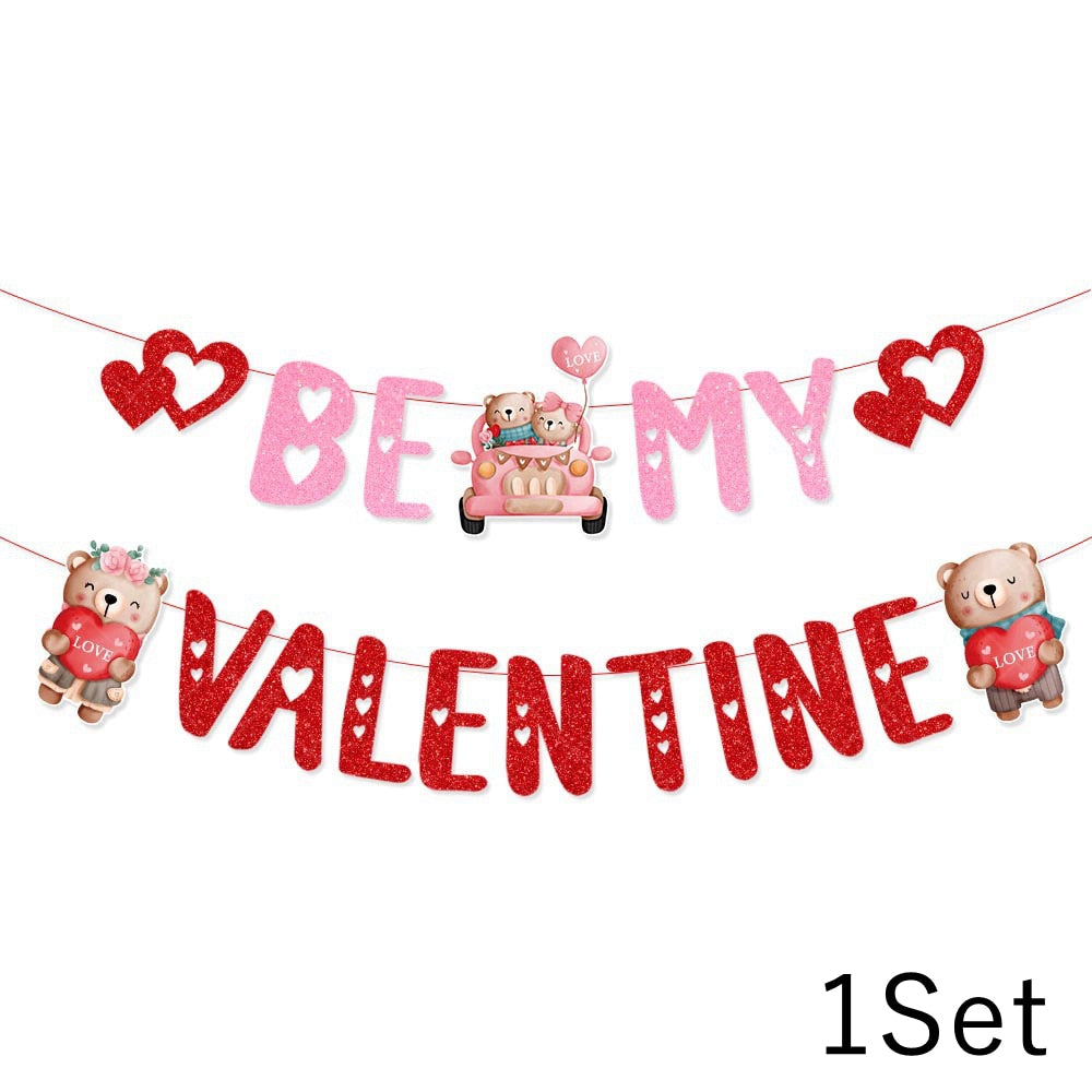 Valentines Day Banner Cute Bear Heart Ceiling Hanging Swirl Garland Valentines Decoration For Home Party Wedding Supplies Gift - Executive-Skincare