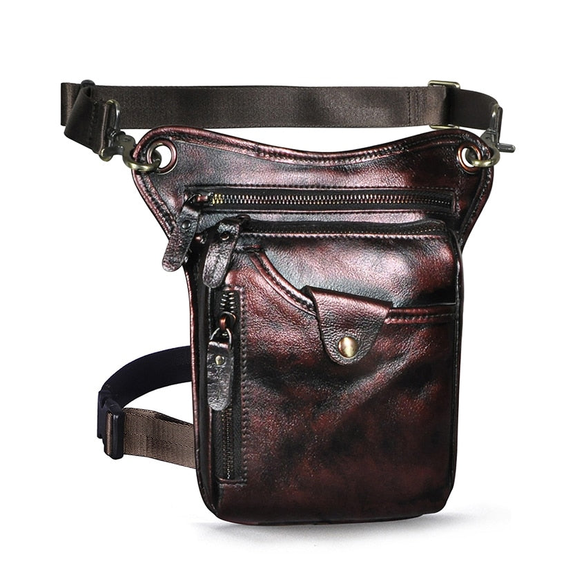 Genuine Real Leather Men Design Casual Messenger Crossbody Sling Bag Fashion Waist Belt Pack Leg Drop Bag Phone Pouch 211-5 - Executive-Skincare