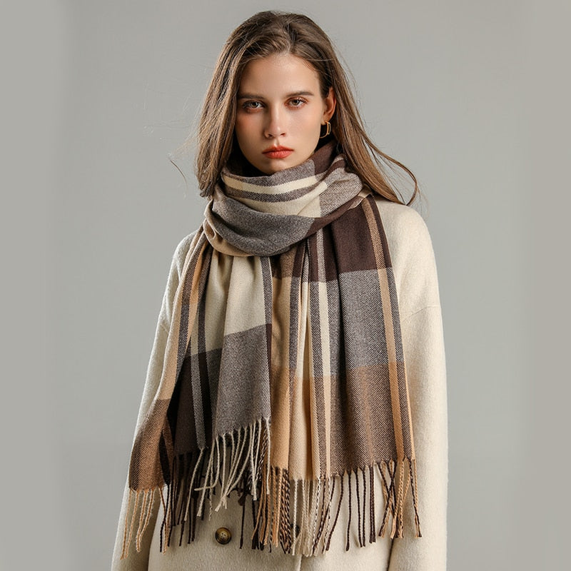 Luxury Plaid Scarf Winter Warm Cashmere Women Long Pashmina Foulard Female Scarves Lady Tassel Shawl Wraps 2022 Design New - Executive-Skincare