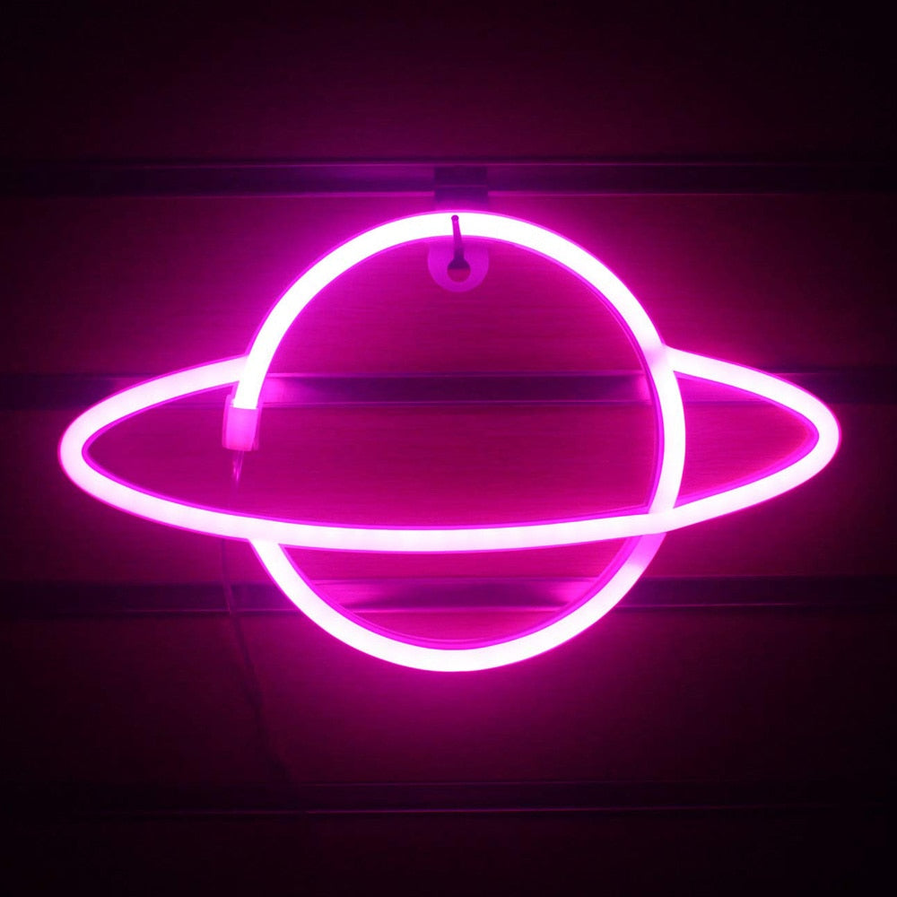 Planet LED Lights Neon Light Sign Bedroom Decor Neon Sign Night Lamp for Rooms Wall Art Bar Party USB or Battery Powered - Executive-Skincare