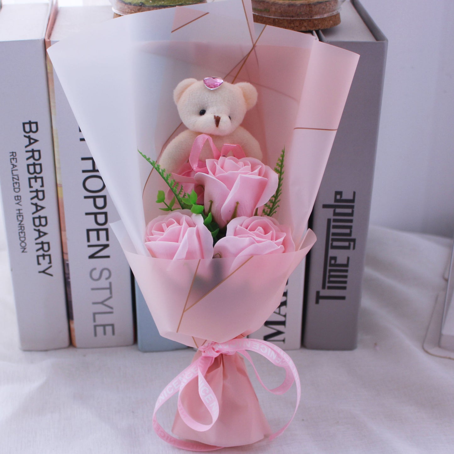 Promotion  3 colors Doll Teddy Bear with Soap Flower Gift Box Valentine child Gift Wedding Decoration Gifts - Executive-Skincare