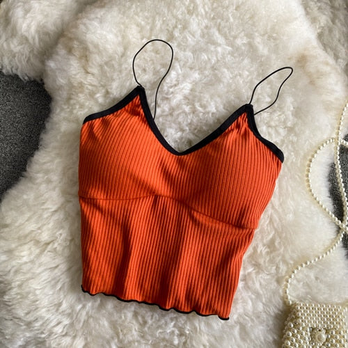 V-neck Halter Sweet Camisole Top 2021 Summer Women Sexy off-Shoulder Solid Color Sleeveless Camis Women&#39;s Clothing Tanks Tops - Executive-Skincare