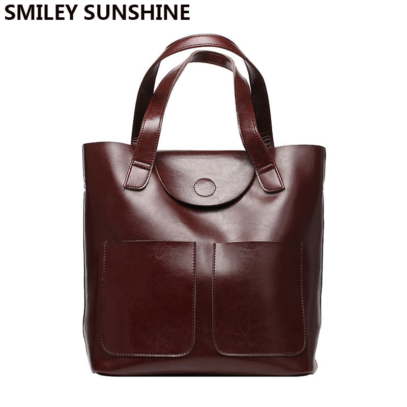 100% Genuine Leather Ladies Bag Big Capacity Women Patent Cow Leather Handbags Female Tote Hand Bags Female Shoulder Bag Vintage - Executive-Skincare