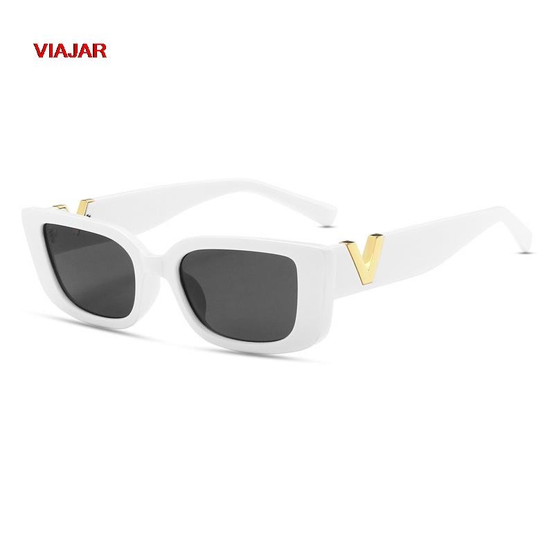 Retro Cat eyt Frame Sunglasses Women 2022 Luxury V Sun Glasses Men Fashion Rectangle Jelly Sunglasses with Metal Hinges UV400 - Executive-Skincare