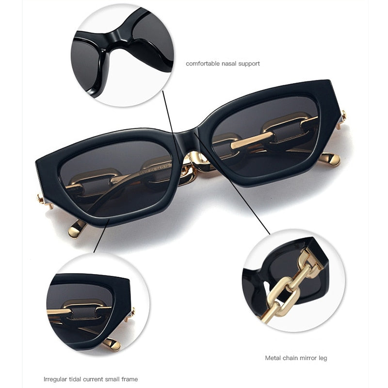 Vintage Cat Eye Sunglasses Women 2022 Trend New Fashion Small Metal Chain Sunglasses Elegant Eyeglasses Fashion Black Shades - Executive-Skincare