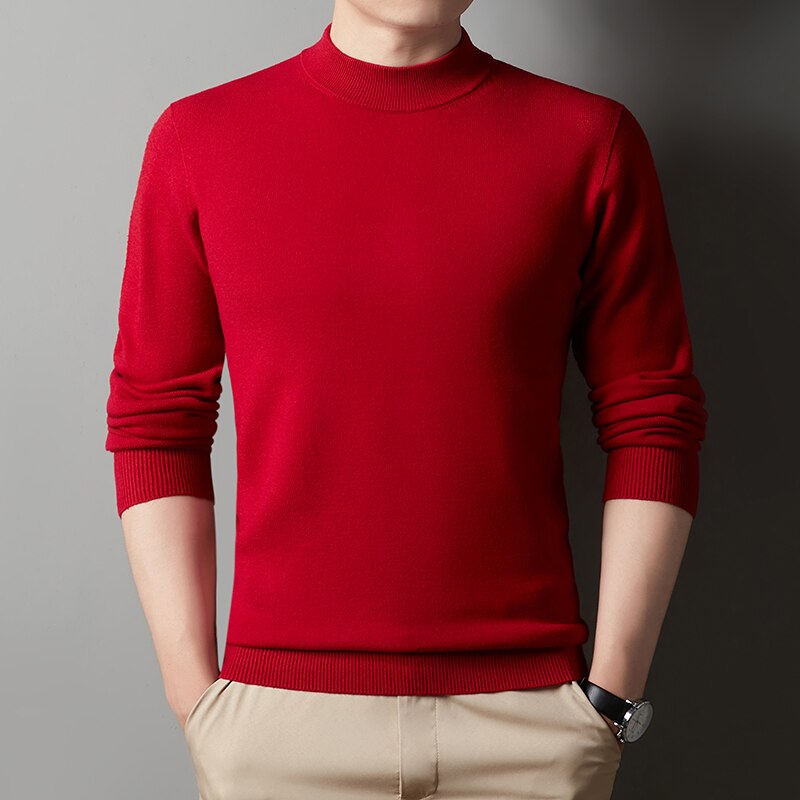 Autumn Winter Men&#39;s Half Turtleneck Warm Sweater Fashion Casual Thick Knitted Pullover Solid Bottoming Shirt Male Brand Clothing - Executive-Skincare