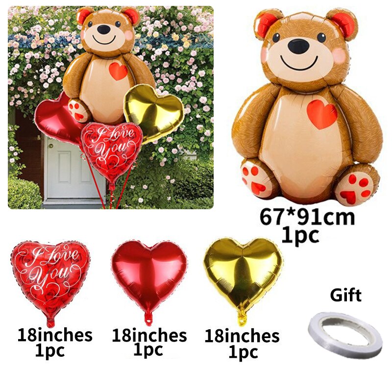 91*67cm Bear Balloon Aluminum Film Balloons Single Girl Wedding Baby Shower Decoration Birthday Valentine&#39;s Party Supplies - Executive-Skincare