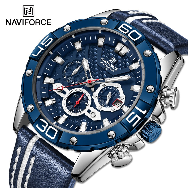 Top Luxury NAVIFORCE Watches for Men Fashion Sport Chronograph Quartz Wrist Watches Male Military Leather Strap Waterproof Clock - Executive-Skincare