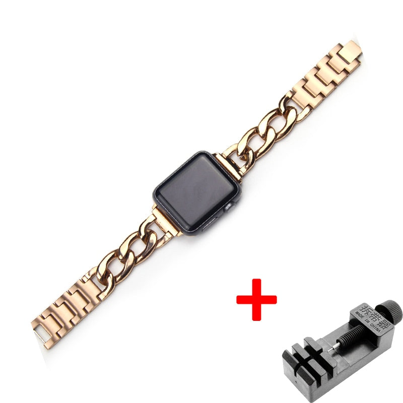 Denim chain Strap Stainless Steel Band for Apple Watch 8 6 SE 5 4 40mm 44mm Watchband Bracelet for Iwatch Series 7 6 5 4 3 38 42 - Executive-Skincare