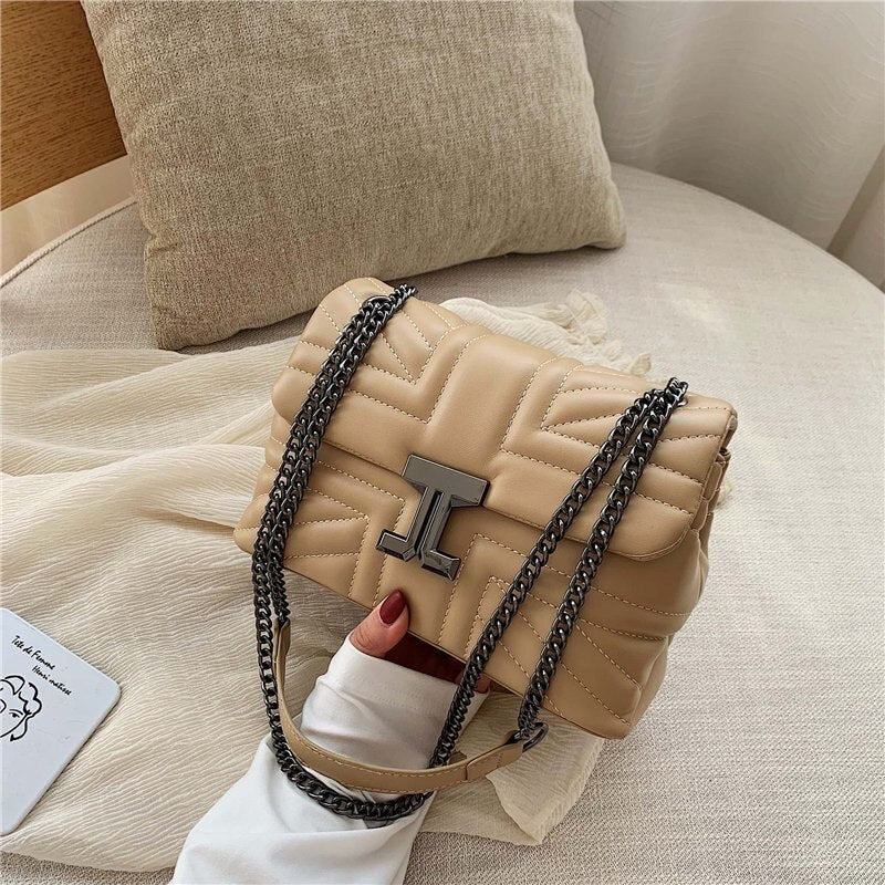 Trendy Chain Sling Crossbody Bags for Women PU Leather Shoulder Messenger Bag Ladies Brand Design Solid Color Female Travel Bag - Executive-Skincare