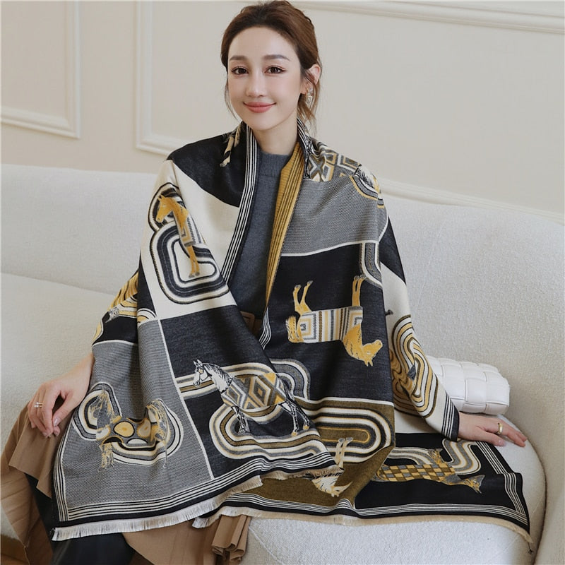 Fashion Winter Warm Cashmere Shawl Scarf for Women Design Neckerchief Pashmina Head Scarves Wrap Femal Poncho Echarpe Bandana - Executive-Skincare