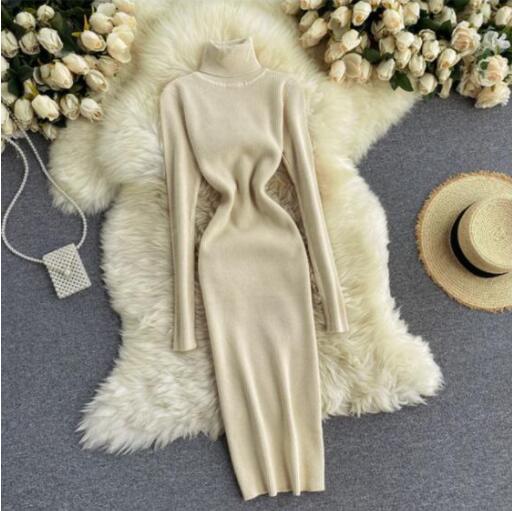 New Autumn Winter Women Knitted Dress Turtleneck Sweater Dresses Lady Slim Bodycon Long Sleeve Bottoming Dress Vestidos PP003 - Executive-Skincare