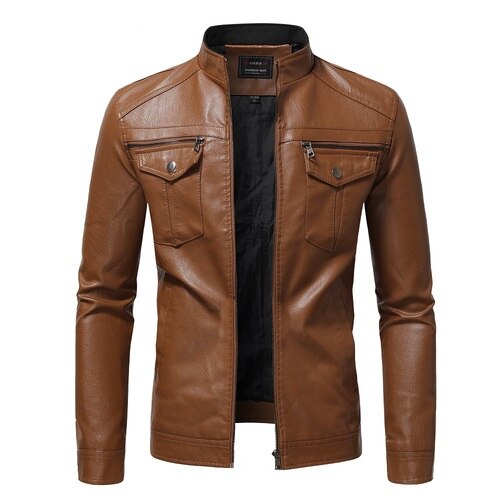 2022 Autumn Fashion Trend Coats Male New Style Slim Stand-Up Collar Motorcycle Leather Jacket Men&#39;s PU Leather Jacket S-4XL - Executive-Skincare