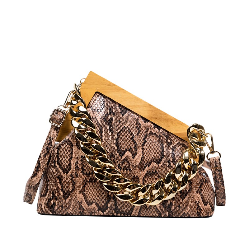 Lady Handbag Luxury Designer 2022 New Clutch Bag Snake Pattern Wooden Clip Handbags And Purse Woman Bags Vintage Shoulder Bag - Executive-Skincare