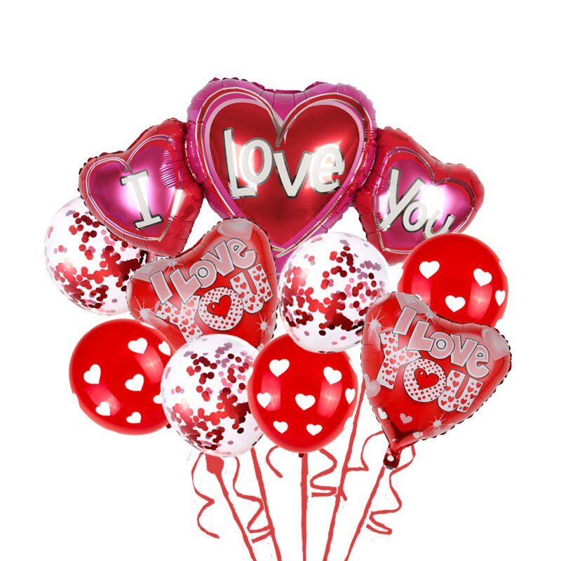 9Pcs Red Heart Love Foil Balloon Kit for Valentine&#39;s Day/Wedding Mariage Party Decorations I Love You Kiss Lips Ballons - Executive-Skincare