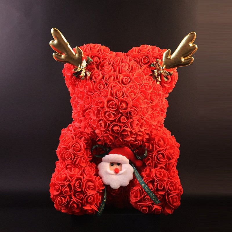 Christmas Teddy Rose Unique Flower Bear with Gift Box Red Artificial Rose Flowers Bear for Mothers Day Valentines Anniversary - Executive-Skincare