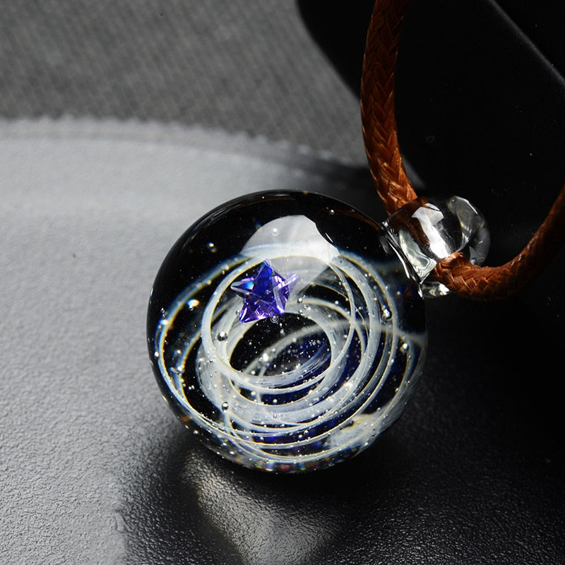 BOEYCJR Universe Glass Bead Planets Pendant Necklace Galaxy Rope Chain Solar System Design Necklace for Women - Executive-Skincare