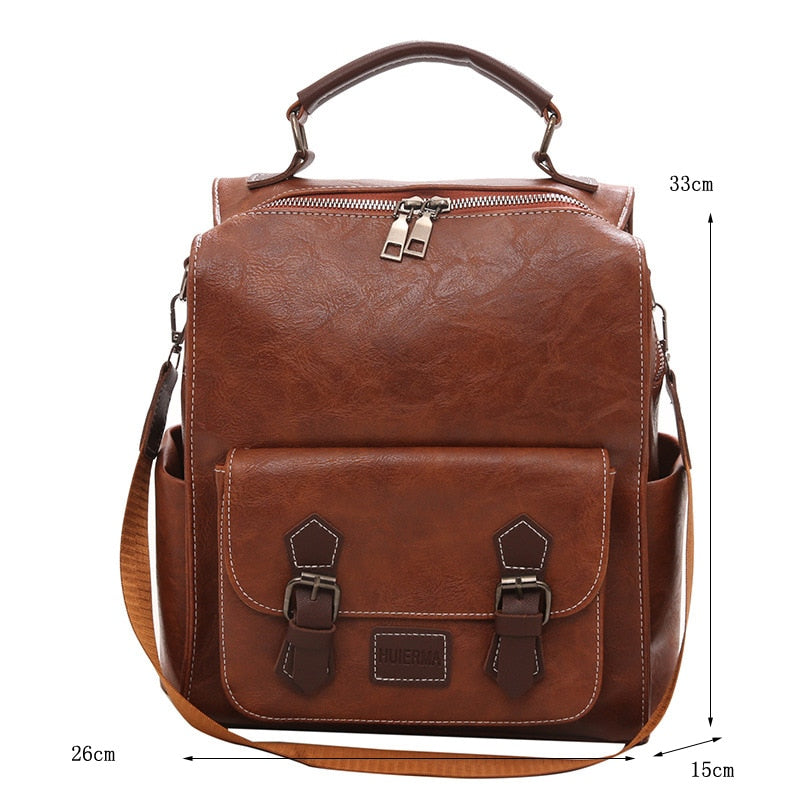 WR 2022 Trendy Women&#39;s Backpack Vintage Pu Leather Daypack Brown Mochilas Para Mujer Casual Travel Bag Retro Student School Bag - Executive-Skincare