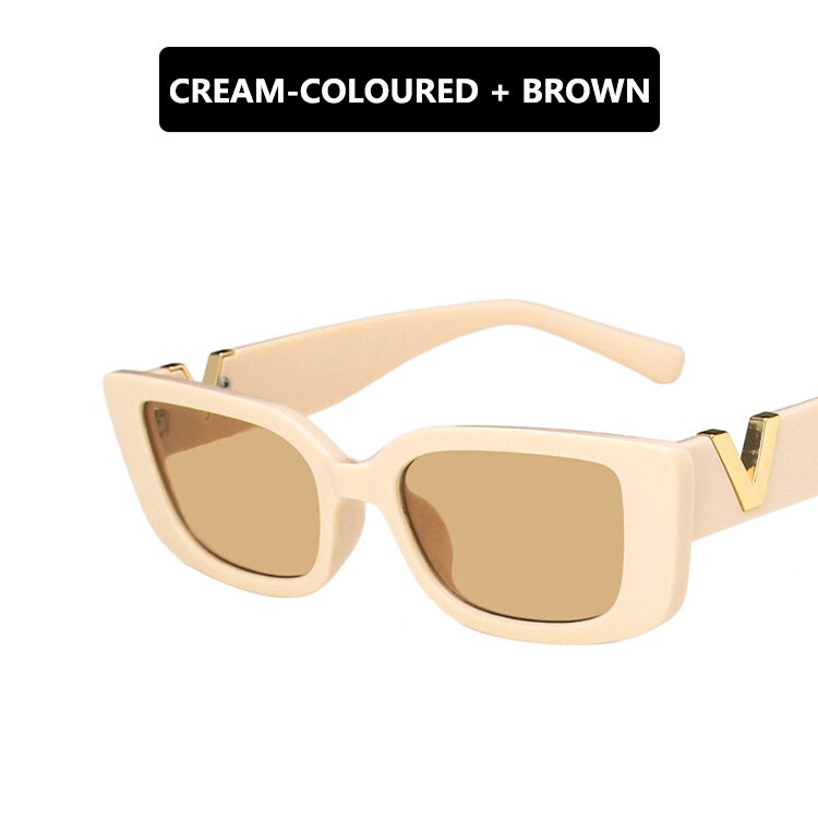 Retro Cat eyt Frame Sunglasses Women 2022 Luxury V Sun Glasses Men Fashion Rectangle Jelly Sunglasses with Metal Hinges UV400 - Executive-Skincare