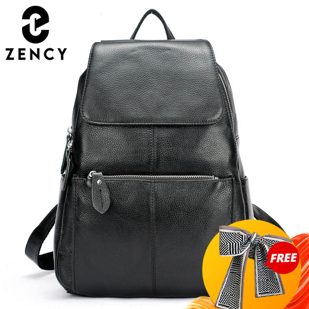 Zency Fashion Soft Genuine Leather Large Women Backpack High Quality A+ Ladies Daily Casual Travel Bag Knapsack Schoolbag Book - Executive-Skincare