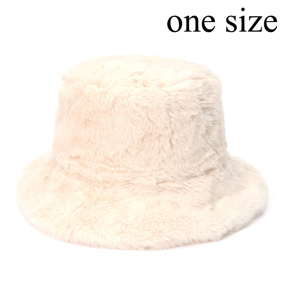 Winter Cow Leopard Faux Fur Fluffy Bucket Hats Women Outdoor Warm Sun Hat Soft Velvet Furry Fisherman Cap Girl Fashion Panama - Executive-Skincare