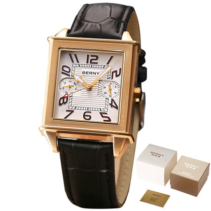 Citizen Mov‘t Quartz Watch for Men Golden Tank Square Wristwatch Vintage Day Date Leather Waterproof Top Brand Luxury Watch Male - Executive-Skincare