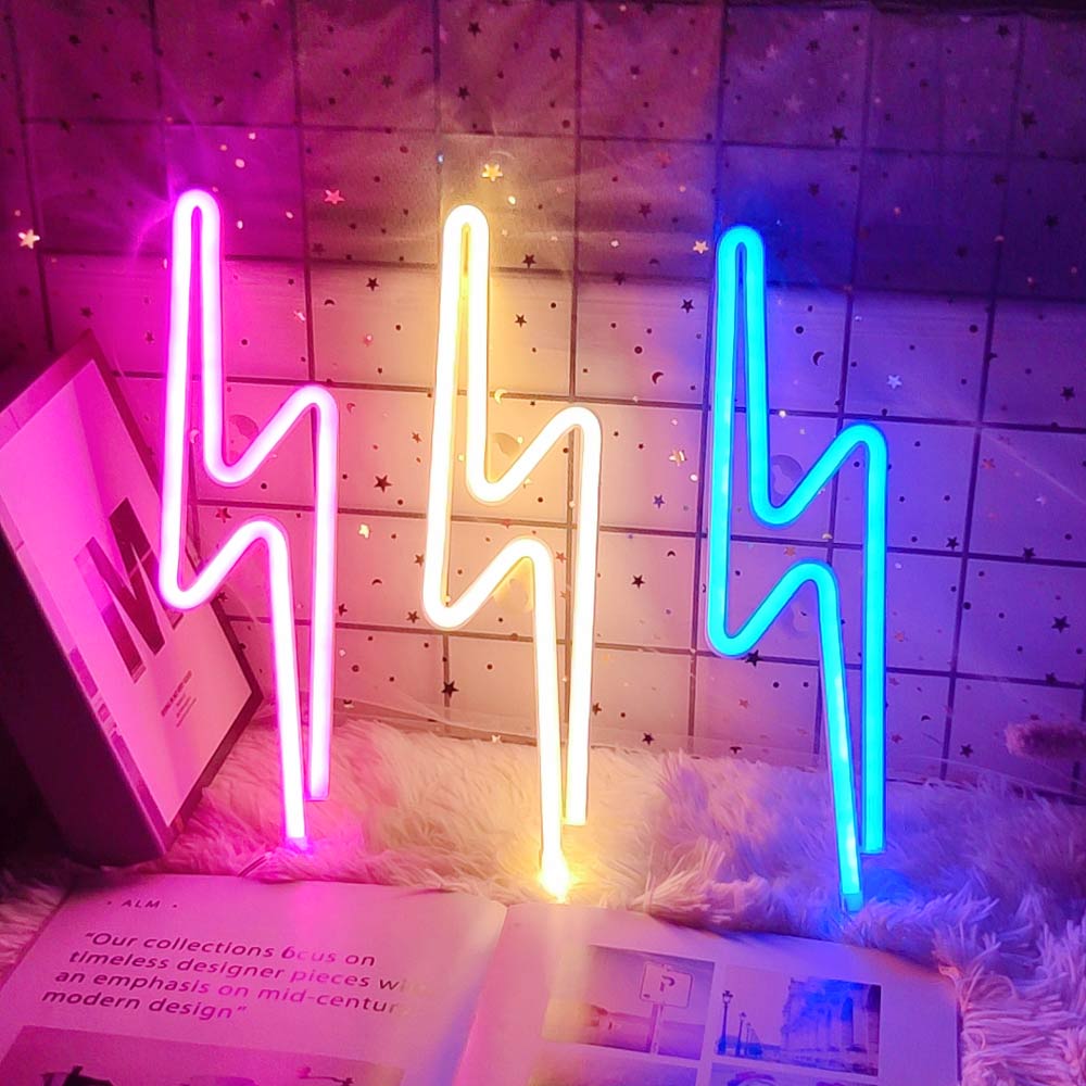 LED Home Neon Lightning Shaped Sign Neon Fulmination Light USB Decorative Light Wall Decor for Kids Baby Room Wedding Party - Executive-Skincare