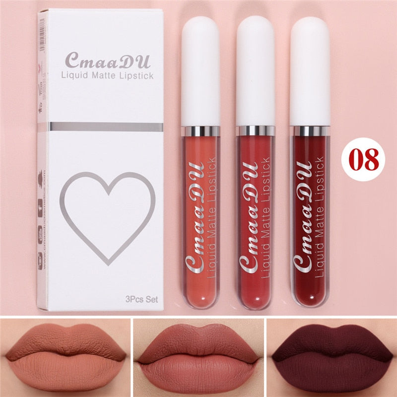 6 Colors/Set Fashion Matte Lip Gloss Sets Natural Moisturize Waterproof Lasting Velvet Sexy Red Liquid Lipstick Beauty Cosmetic - Executive-Skincare