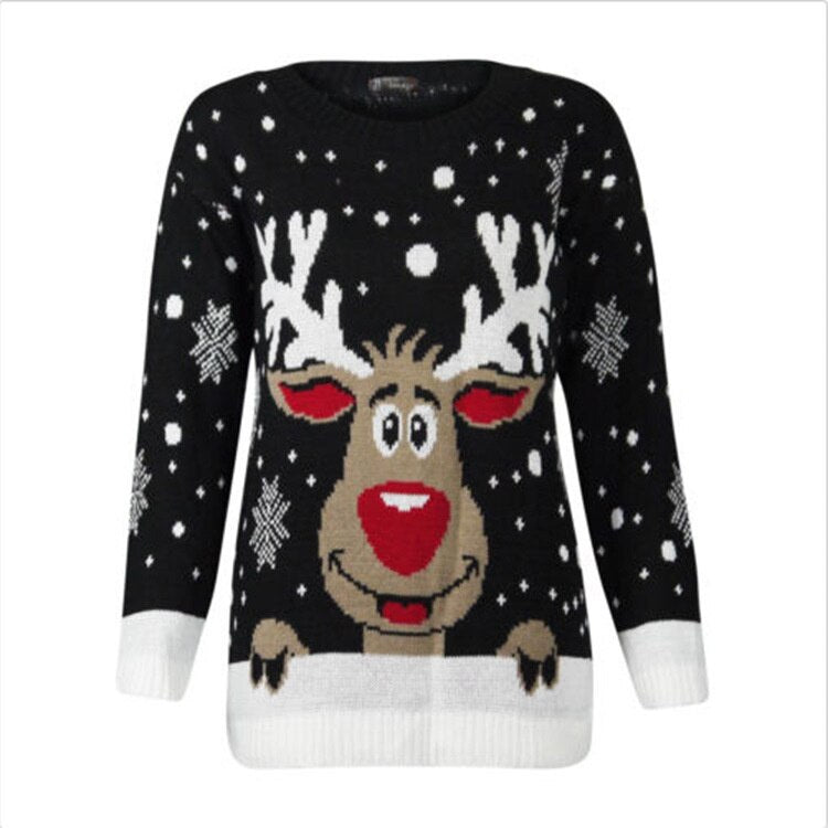 Autumn Winter Pullover Women&#39;s New Deer Jacquard Christmas Reindeer Sweater Women&#39;s Snowflakes Pullover - Executive-Skincare