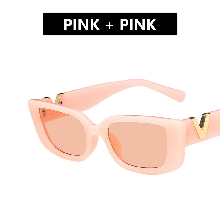 Retro Cat eyt Frame Sunglasses Women 2022 Luxury V Sun Glasses Men Fashion Rectangle Jelly Sunglasses with Metal Hinges UV400 - Executive-Skincare