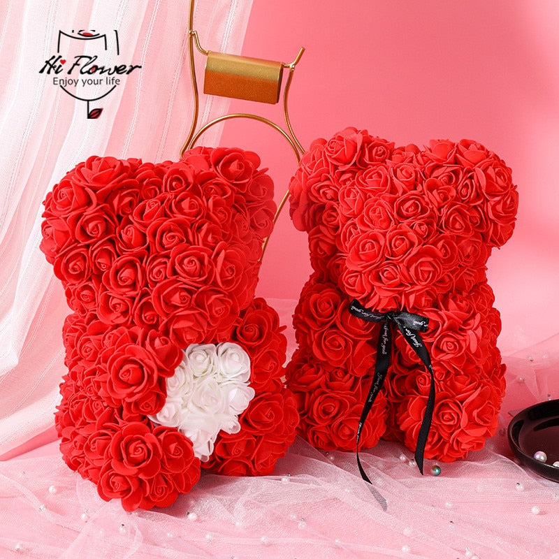 25cm Teddy Rose Bear Artificial Rose Flowers For Girlfriend Valentine&#39;S Day Christmas Gift Rose Of Bear Birthday Wedding Present - Executive-Skincare