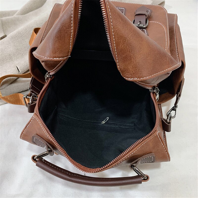 WR 2022 Trendy Women&#39;s Backpack Vintage Pu Leather Daypack Brown Mochilas Para Mujer Casual Travel Bag Retro Student School Bag - Executive-Skincare