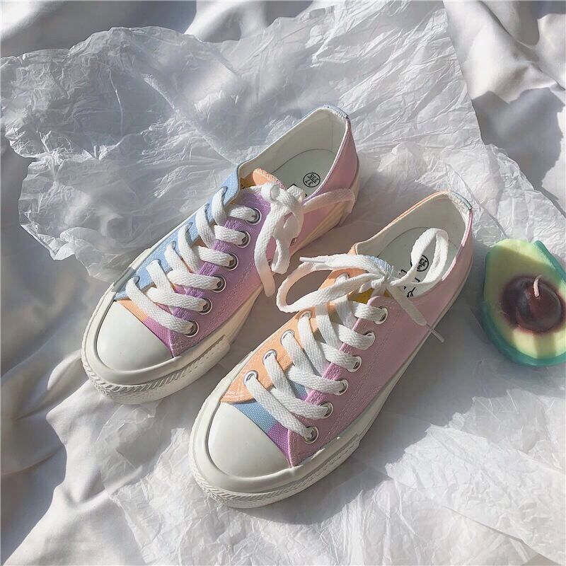 Women&#39;s Color Changing Canvas Shoes Trendy Fashion Versatile Low-top Lace-up Boarding Shoes Cute Fairy Colorful  Kawaii Sneakers - Executive-Skincare