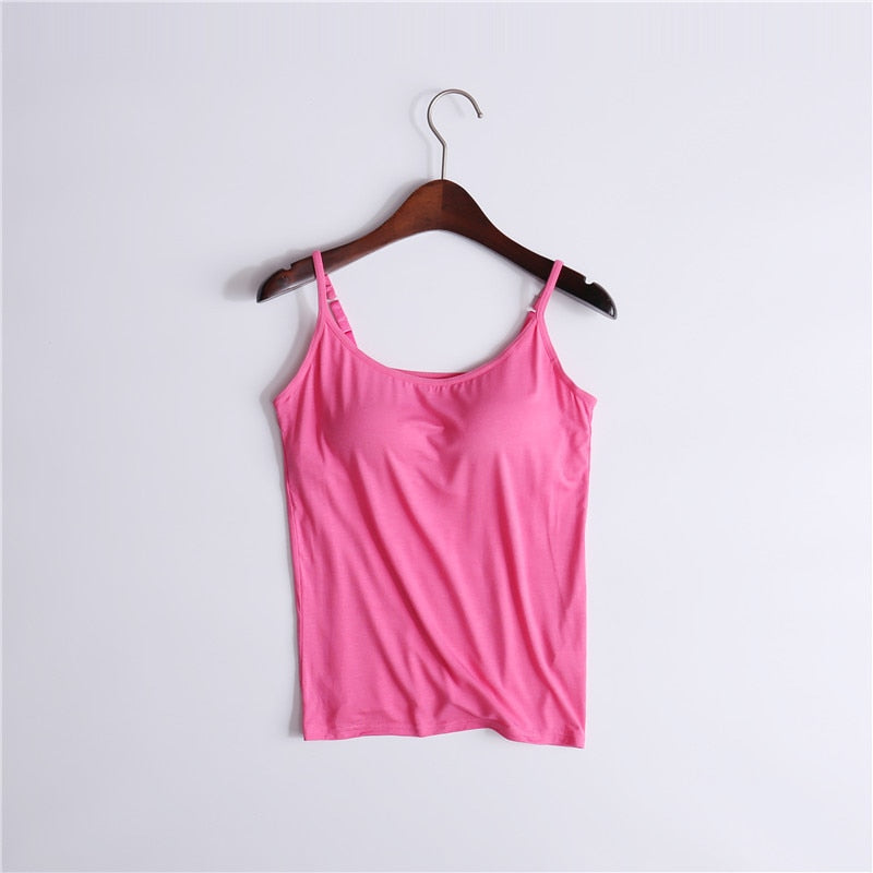 Sexy Tank With built-in bra Stretchy tight underwear no steel ring corset sling Sleeveless yoga sports casual T-shirt - Executive Quality Store