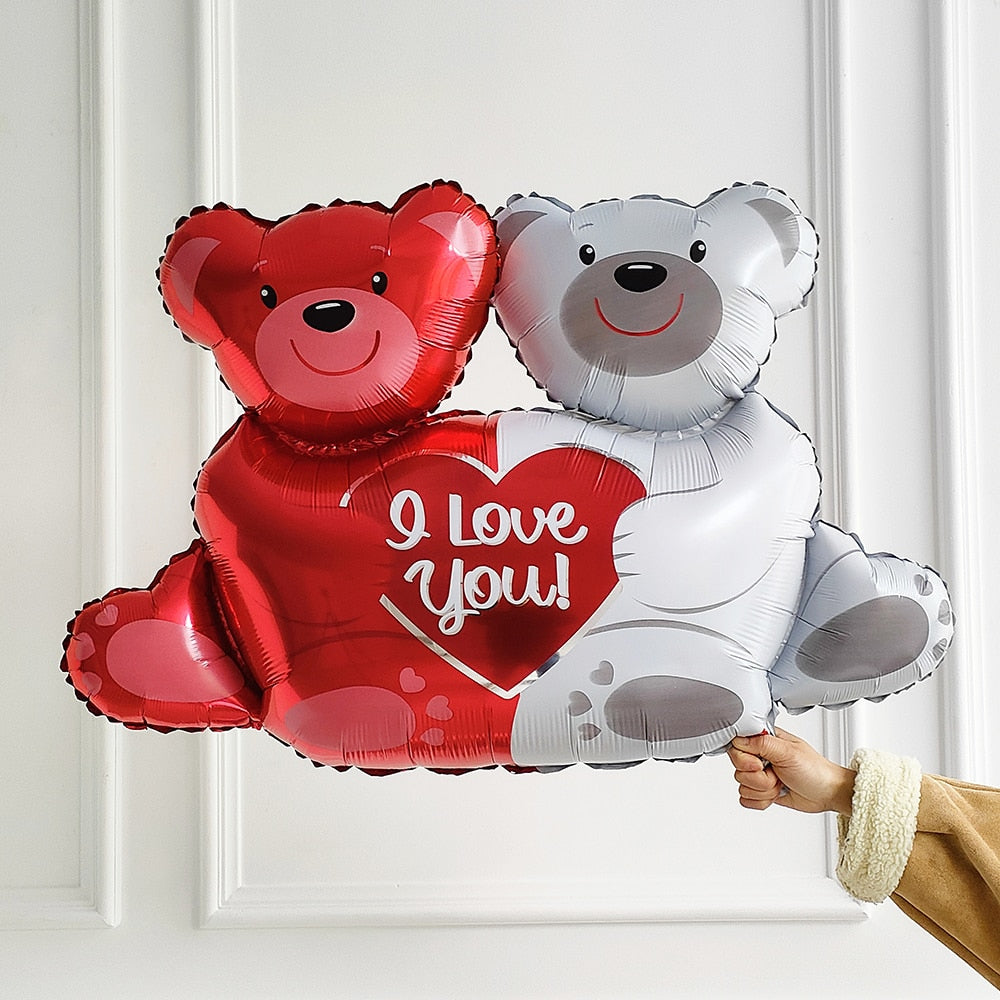 Large Red Lips Double Bear Hug Heart Balloons Foil I Love You Wedding Valentine&#39;s Day Marriage Event Party Balloon Decoration - Executive-Skincare