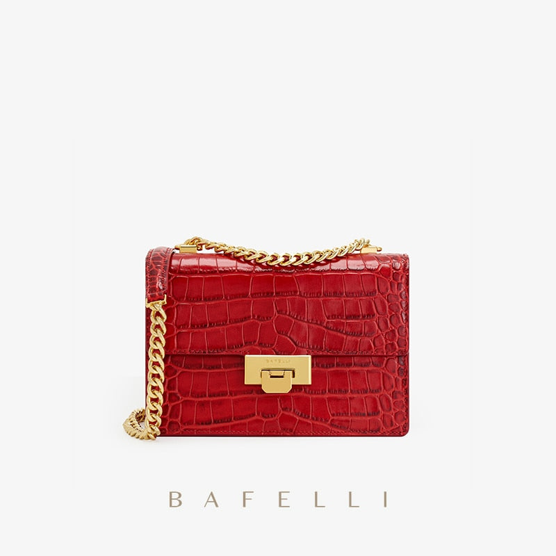 BAFELLI DESIGNER 2022 NEW SHOULDER MESSENGER CHAIN FASHION BAG CROCODILE PATTERN FEMALE WOMEN&#39;S LEATHER FLAP CLASSIC TREND - Executive-Skincare