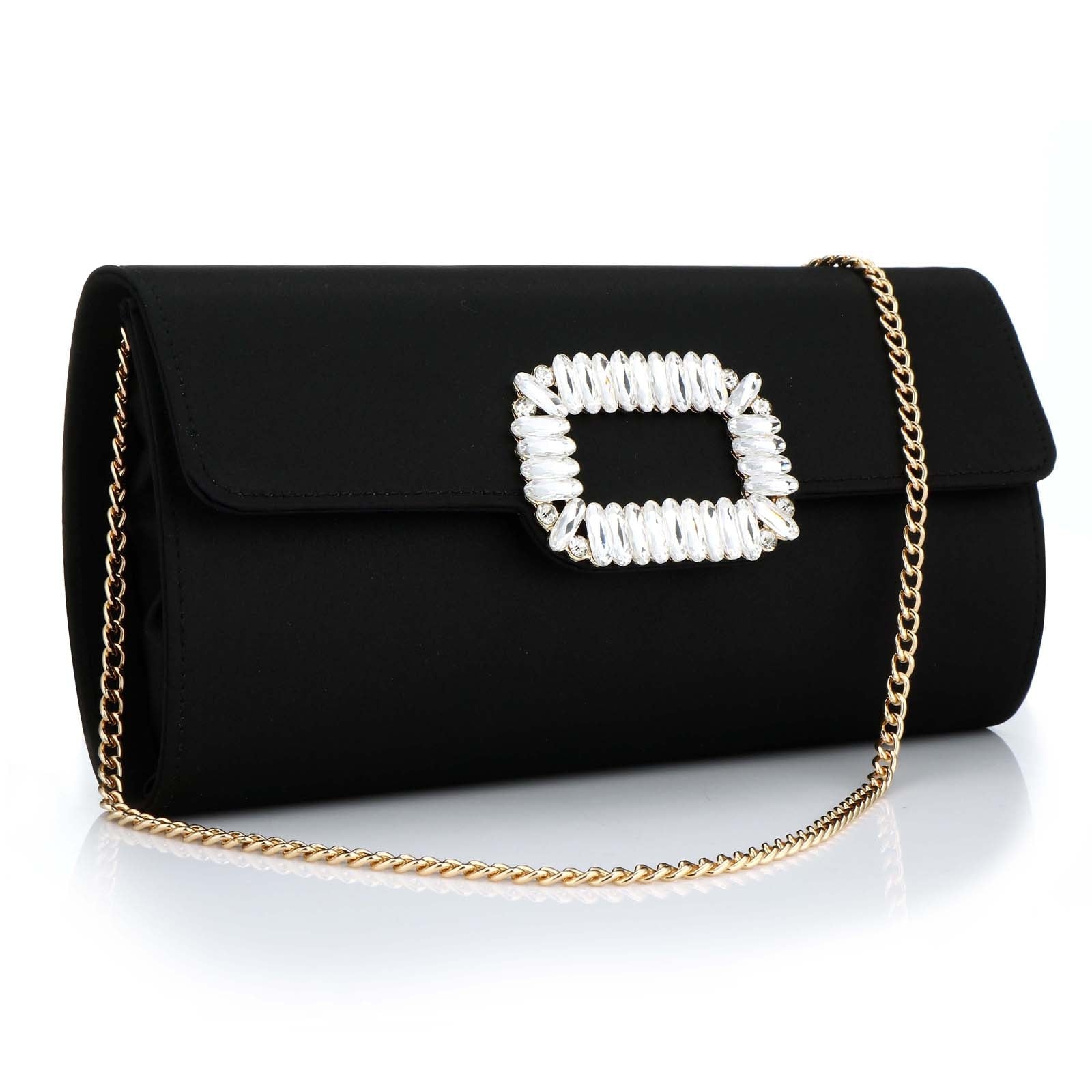 Satin Polyester Evening Clutches And Purse Women Vintage High Quality Rhinestone Box Bag Clutch With Chain Party Shoulder Bags - Executive-Skincare