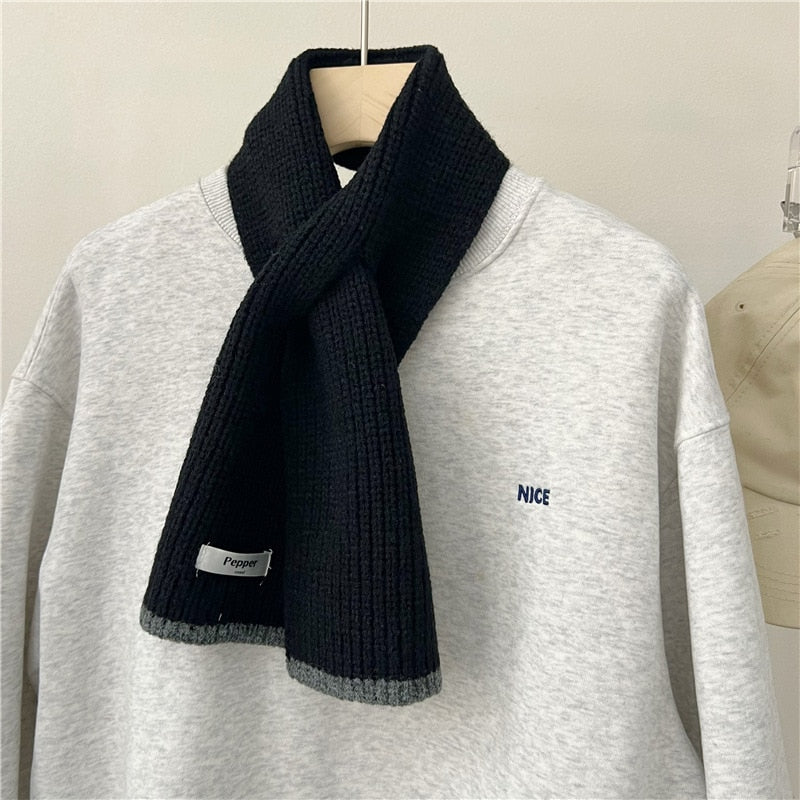 Korean Women Color Blocking College Style Wool Cross Knitted Scarf Female Winter Neck Protection Soft Windproof Warm Shawl V64 - Executive-Skincare