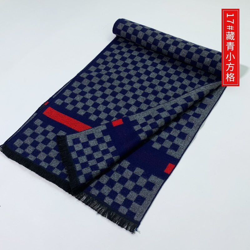 Luxury Brand Plaid Cashmere Scarf for Men Winter Warm Neckerchief Male Business Scarves Long Pashmina Christmas Gifts - Executive-Skincare