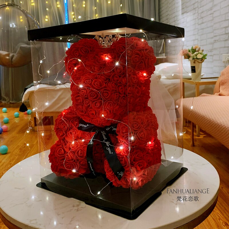 40cm Teddy Rose Bear Rose Bouquet Gift Box Proposal Lights 520 Valentine&#39;s Day Birthday Gifts for Best Friends and Girlfriends - Executive-Skincare