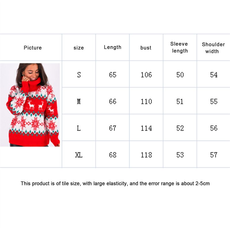 Women Christmas Sweater, Long Sleeve Jacquard Reindeer Tree Snowflake Turtleneck Knitwear, Ladies Loose Knitted Pullovers - Executive-Skincare