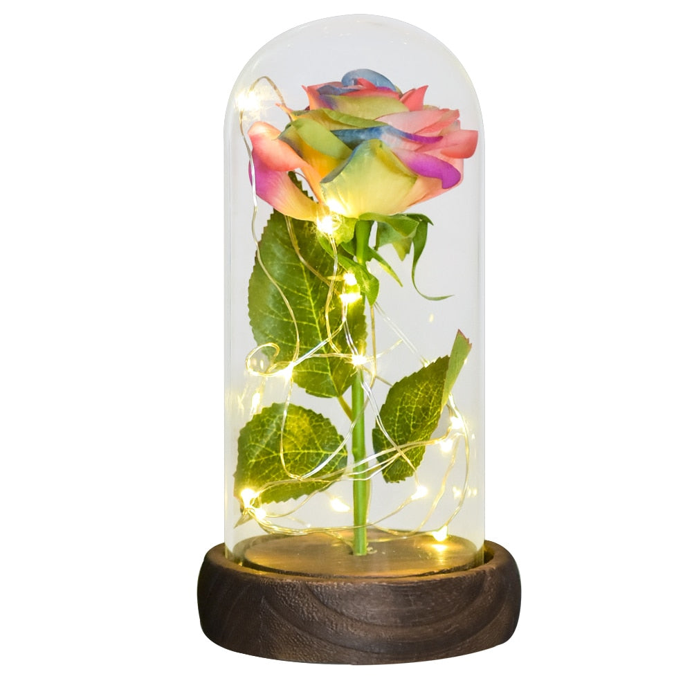 Christmas Gift Beauty and The Beast Preserved Roses In Glass Galaxy Rose Flower LED Light Artificial Flower Gift for Women Girls - Executive-Skincare