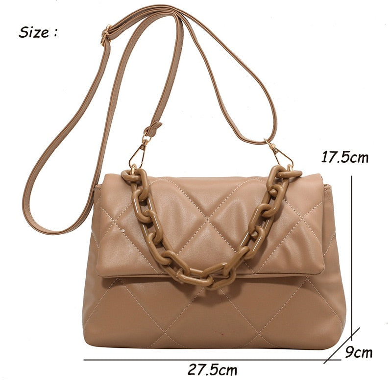 Soft PU Leather Crossbody Bags for Women Embroidery Thread Flap Bag Luxury Branded Trending Chain Shoulder Handbags Purse 2021 - Executive-Skincare