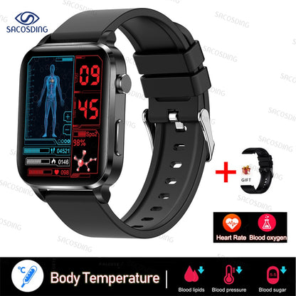 2023 New Thermometer Smart Watch Men Sangao Laser Treat Health Heart Rate Blood Pressure Sport Smartwatch Sleep Monitoring+Gift - Executive-Skincare