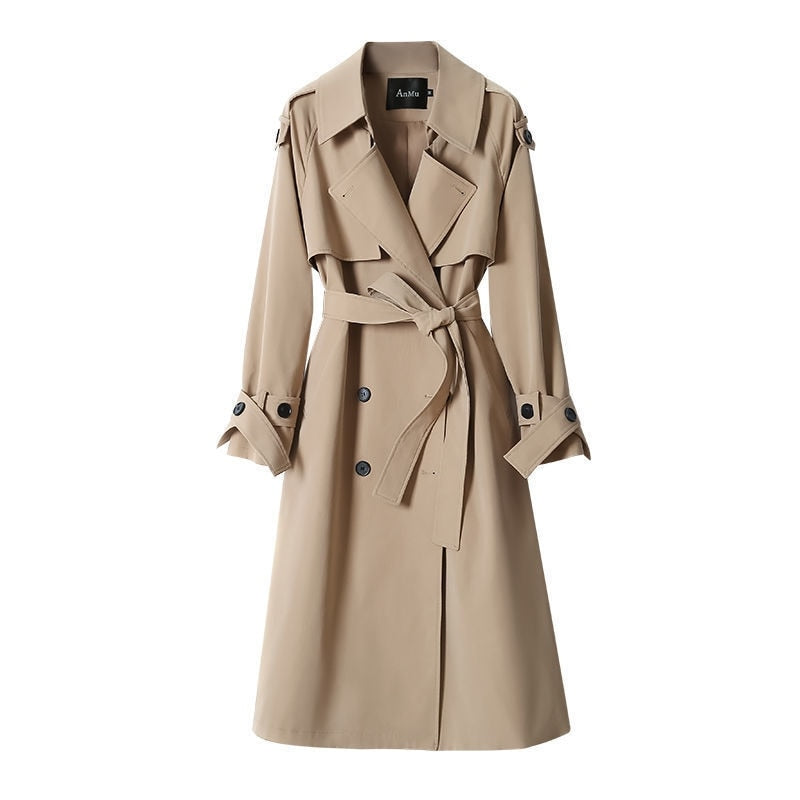 Trench Coats Women Autumn Winter New Korean Classic Double Breasted University Style Loose Medium Length Female Clothing Tops - Executive-Skincare