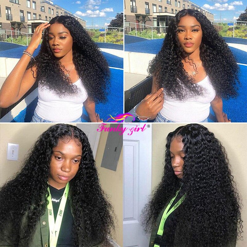 Kinky Curly Human Hair Lace Wig 5x1 T Part Wig Deep Curly Transparent Lace Part Wigs For Women 180% Density Brazilian Remy Hair - Executive-Skincare