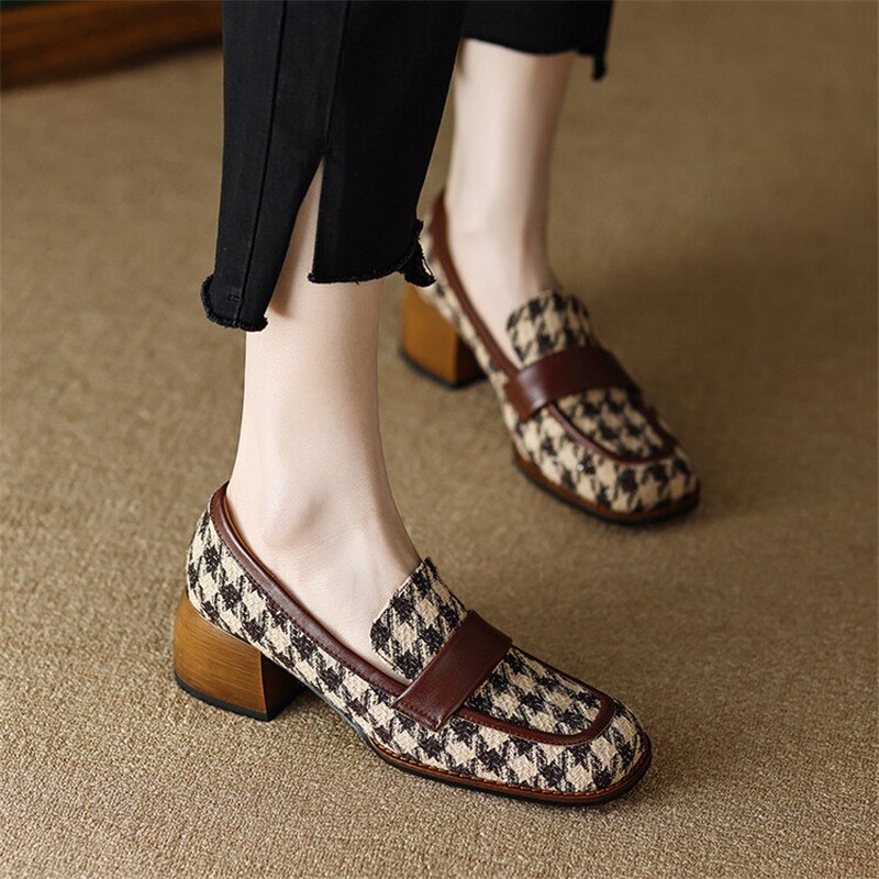 2023 New Spring Women Shoes Mixed Color Loafers Round Toe High Heels Chunky Heel Women Pumps Shoes for Women Ladies Zaptos Mujer - Executive-Skincare