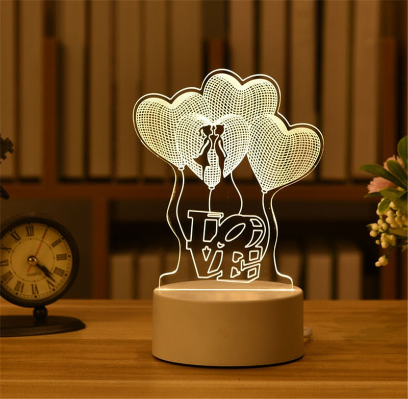 Romantic Love 3D Acrylic Led Lamp for Home Children&#39;s Night Light Table Lamp Birthday Party Decor Valentine&#39;s Day Bedside Lamp - Executive-Skincare